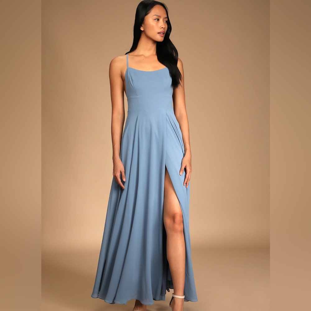 Lulu’s NWT Dreamy Romance Slate Blue Backless Maxi Dress XL